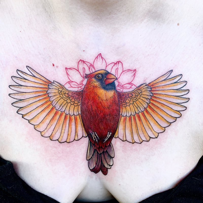 Vegan Cardinal Bird Chest Tattoo