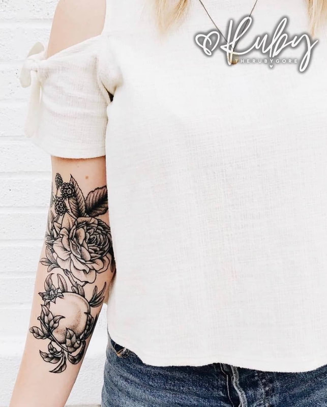Vegan Dotwork Peony Forearm Tattoo