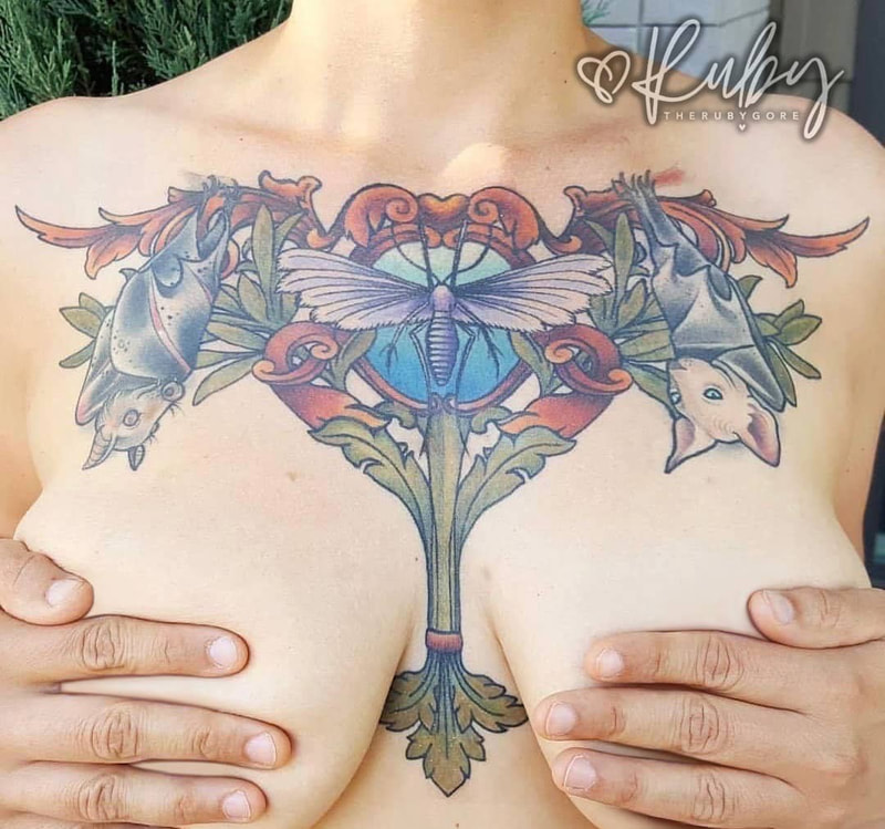 Bat Filigree Chest Tattoo