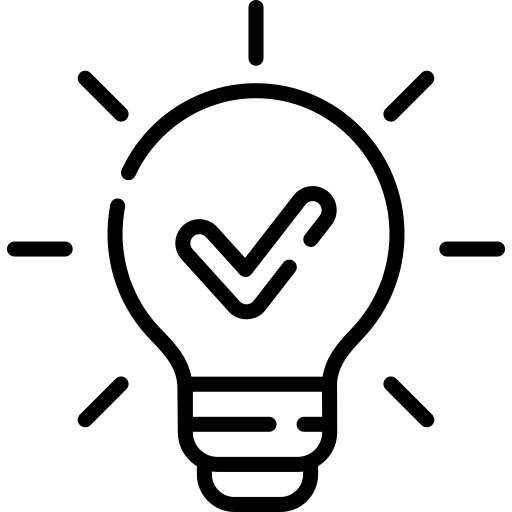 Lightbulb with checkmark icon representing ideas and solutions
