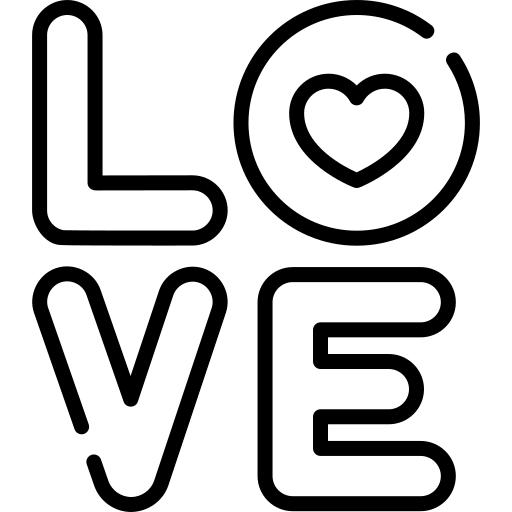 Outline icon spelling LOVE, with a heart inside the O, symbolizing affection or popular tattoo designs.