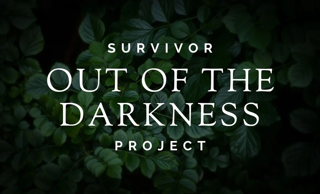 Survivor tattoo project graphic in white over dark green leaves.